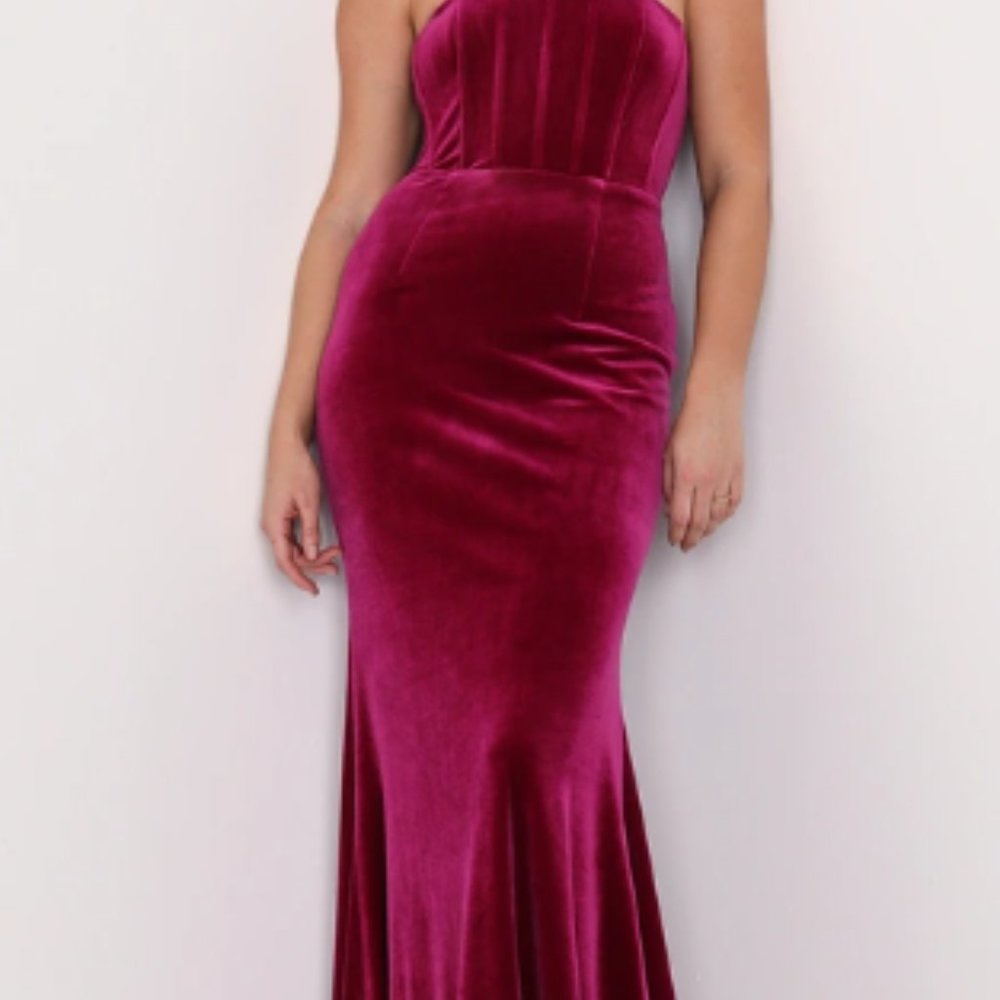 Berry Pink Velvet Strapless Mermaid Maxi Dress